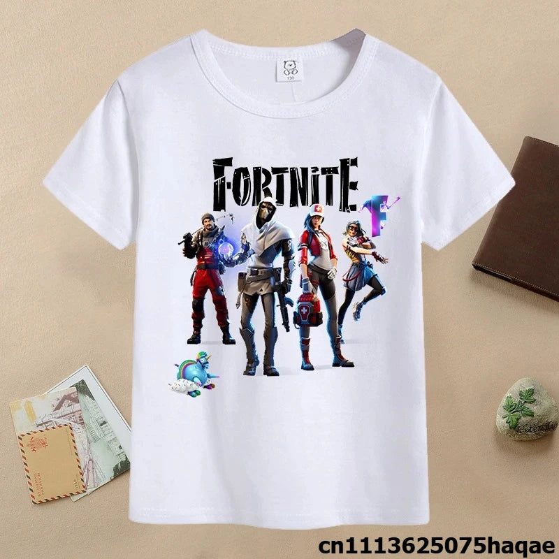 T-shirt de verão para criança Fortnites, com estampado de figura de jogo em estilo cartoon, T-shirt casual desportiva para rapaz, manga curta, vestuário infantil