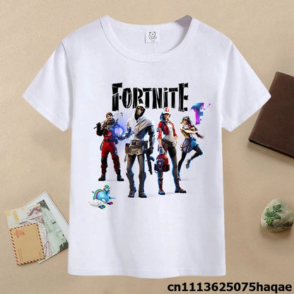 T-shirt de verão para criança Fortnites, com estampado de figura de jogo em estilo cartoon, T-shirt casual desportiva para rapaz, manga curta, vestuário infantil