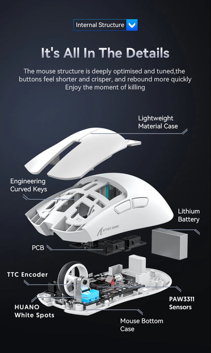 ATTACK SHARK X11SE trådlös gamingmus, tri-mode, 63g superlätt med PAW3311-sensor, 22000 DPI, 300mAh batteri, dubbel drivrutin