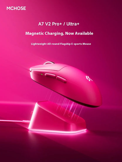 Ratón inalámbrico MCHOSE A7 V2 Ultra+ trimodo ligero Paw3950 Ti 42000dpi 500mah para PC, esports, portátil y gaming, accesorios para ratones