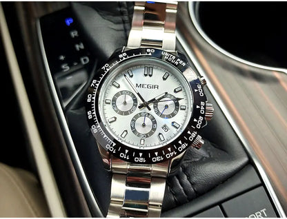 Relógio de homem MEGIR, marca de luxo, relógio desportivo de quartzo, bracelete em aço inoxidável, resistente à água, cronógrafo, relógio de pulso