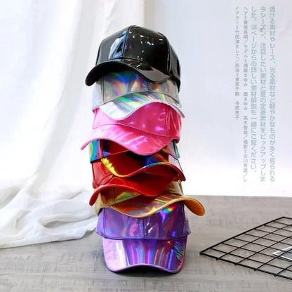 New Unisex PU Leather Laser Style Baseball Cap Street Hip Hop Hat Men Women Dazzling Colors Y2K Cap