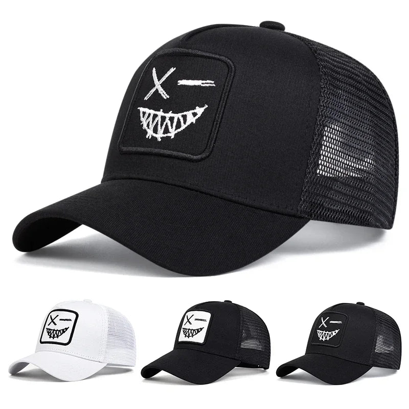 Unisex X Smiling Face Teeth Embroidery Baseball Net Caps Spring Summer Outdoor Sunscreen Hat Adjustable Casual Trucker Hats