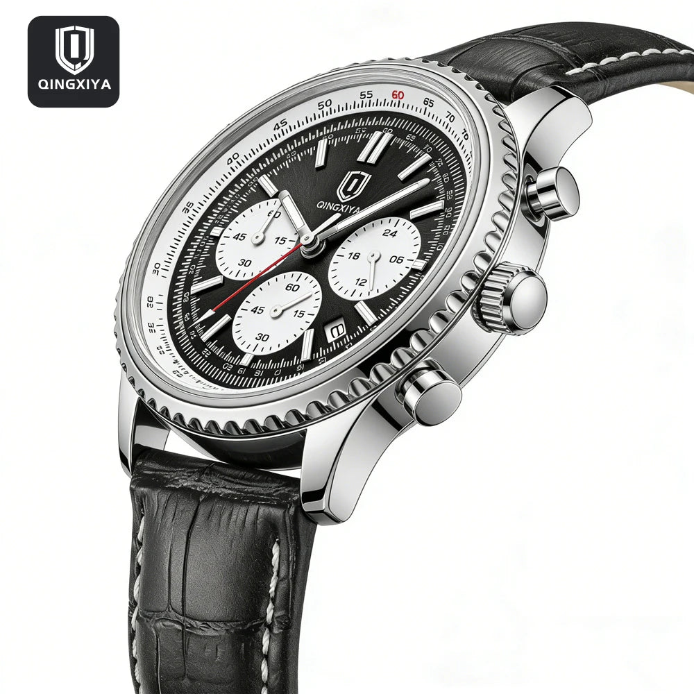 QINGXIYA Luxury Man Watch Quartz Waterproof Luminous Date Chronograph Leather Men Wristwatch Military Sports Men's Watches Reloj