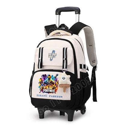 Mochila Escolar com Rodas Fortnite, Grande Capacidade, Impermeável, Leve e Minimalista, para Portátil, Escola e Viagens Casuais
