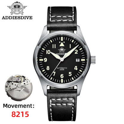 ADDIESDIVE Men's Automatic Mechanical Diving Watch 200m Waterproof C3 Ultra Bright Men's Watch Men's Leather Retro Watch AD2519