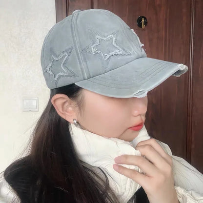 New Women's Five Pointed Star Design Washed Cotton Baseball Cap Fashion Street Dad Hat