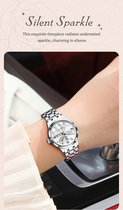 POEDAGAR Luxury Elegant Woman's Watches Luminous Waterproof Stainless Steel Ladies Wristwatch Quartz Week Date Women Watch Reloj