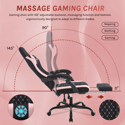 WOLTU Massage Gaming Chair Ergonomic Swivel Computer Chair with Pillow & Footrest Adjustable Headrest Lumbar Support Gamer Chair