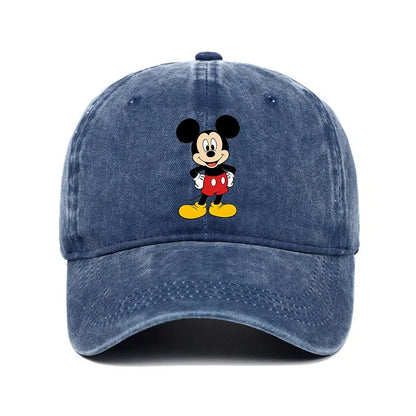 Retro Washed Mickey Mouse Print Baseball Cap Men Women Vintage Kpop Snapback Cap Adjustable Breathable Trucker Hat Sunscreen Hat