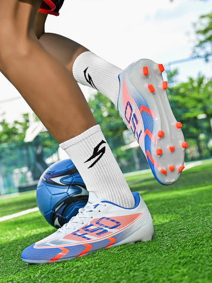 Unisex AG FG Soccer Shoes PU Woven Fabric Upper TPU Shockproof Sole Wear Resistant Anti-slip Teenager Competition Sneakers