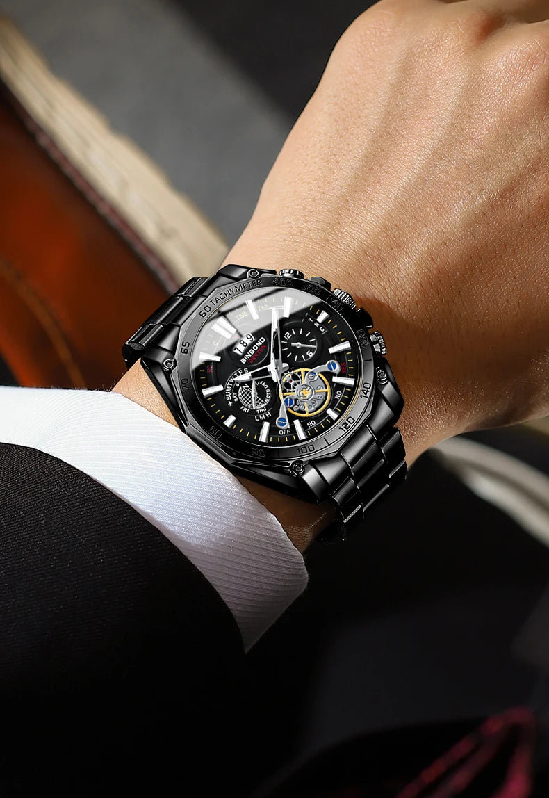 Orologi al quarzo di lusso BINBOND da uomo, luminescenti, impermeabili, con datario automatico, precisi e resistenti, in stile sportivo e business.