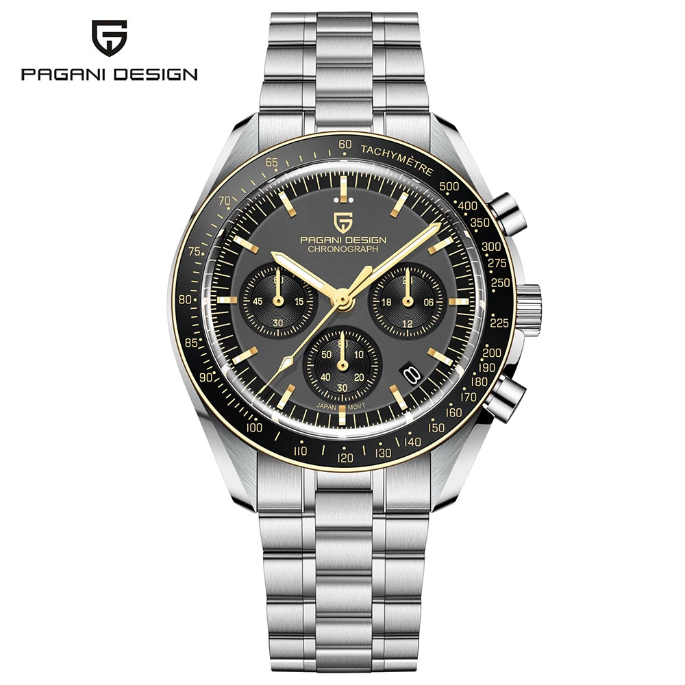 PAGANI DESIGN 2026 New Saturn Men's Watches Quartz Watch For Men Light Tan Sport Chronograph AR Sapphire Crystal Wrist Watch Men