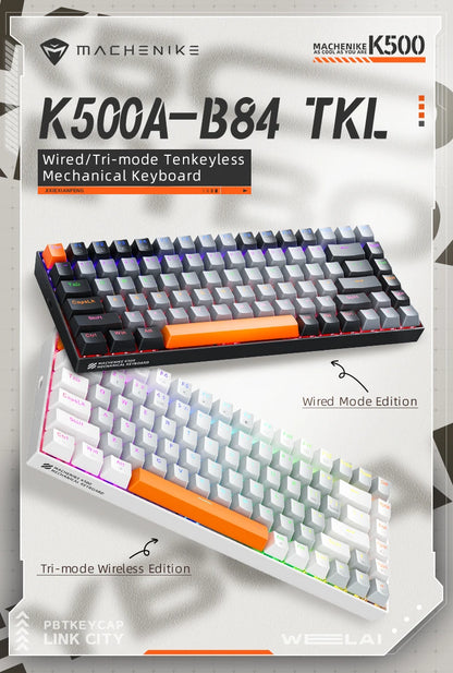 Machenike K500A-B84 Mechanical Keyboard 75% TKL Hot-Swappable Tri-Mode Wireless Gaming Keyboard RGB 84 Keys For PC Gamers Laptop