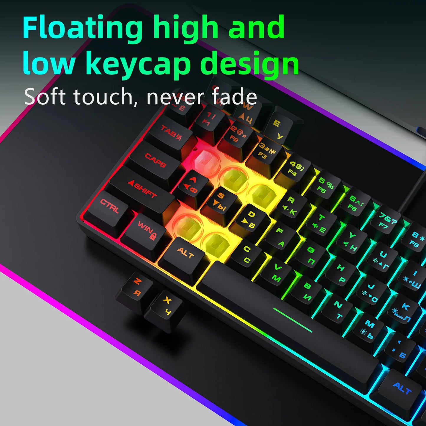 Russian Keyboard English RGB Lighting 61 Keys 60% Layout Gaming Keyboard ISO USB Wired Full Key No Impact K401 For Game Office