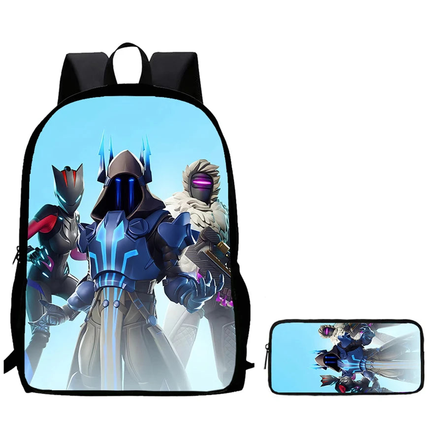 2Pcs Fortnite Kids Backpack Set Pencil Case Lightweight Durable School Bag For Boys Girls 6-9 Years Old Daily School Supplies