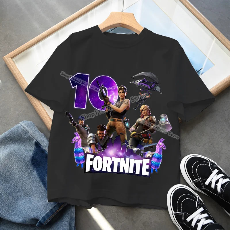 Fortnites Children Birthday Number T Shirt Girls Boys Summer Clothes Baby Cotton Tee Shirts Party Short Sleeve Tops Toddler Gift