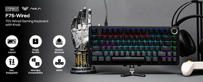 EPOMAKER x AULA F75 Teclado mecánico con cable 75% ANSI US Layout, montaje gasket, hot-swap, para Mac/WIN/Android, con perilla