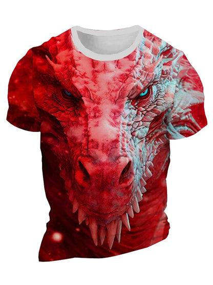 Camiseta de hombre con estampado de dragón 3D, informal de verano para diario, camiseta urbana de hombre para deportes al aire libre, manga corta, moda urbana