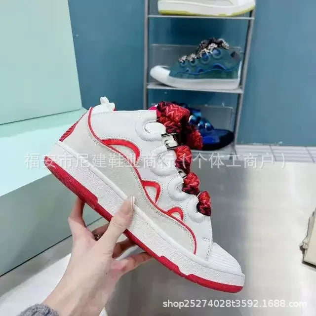 Zapatillas tipo skate de tacón alto cómodas, con suela gruesa, estilo casual deportivo dad shoes, estilo bolso, vietnamita y camboyano, nuevo diseño con nudo, sin cordones