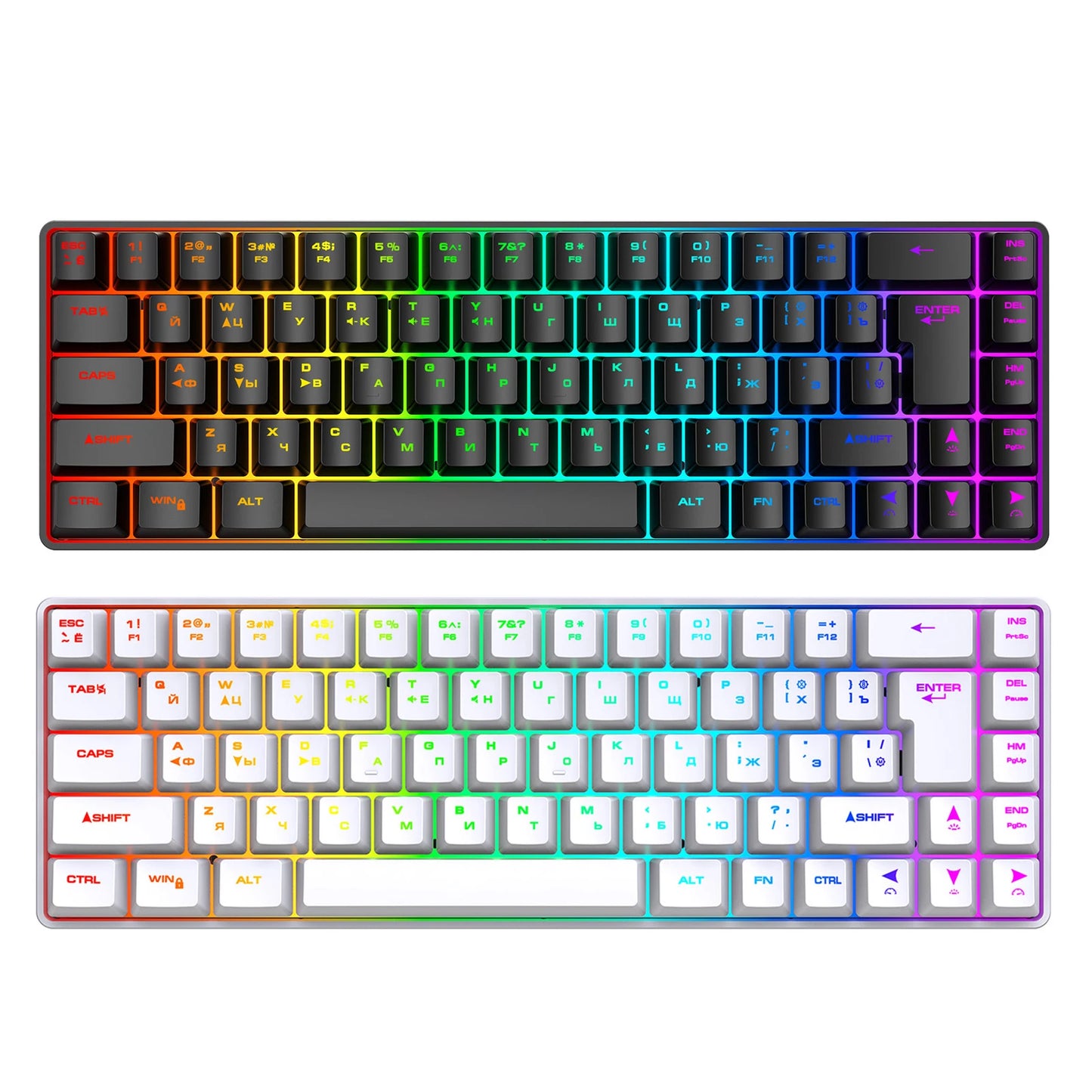 Tastiera meccanica gaming 68 tasti russo-inglese, tastiera bilingue con retroilluminazione RGB per il gaming