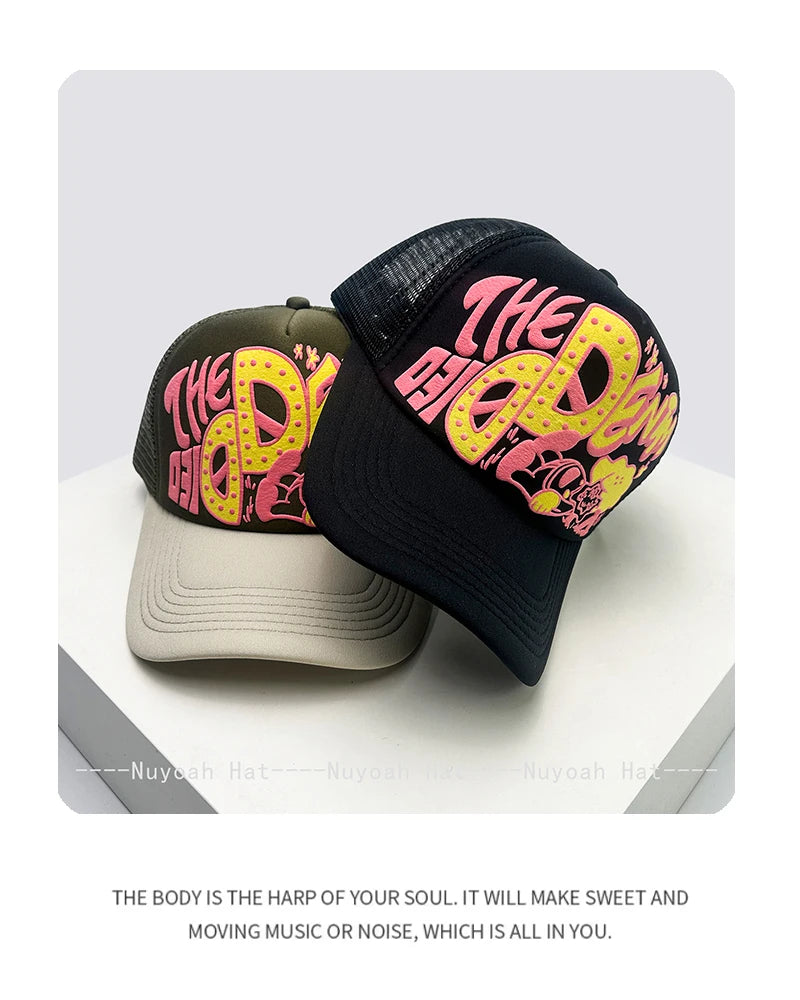 New Unisex Interesting 3D Printed Letter Baseball Hats Sunshade Cartoon Breathable Color Block Trucker Caps Mesh Versatile ins