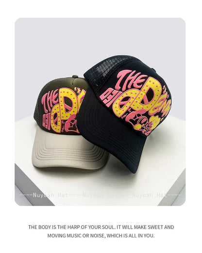 New Unisex Interesting 3D Printed Letter Baseball Hats Sunshade Cartoon Breathable Color Block Trucker Caps Mesh Versatile ins
