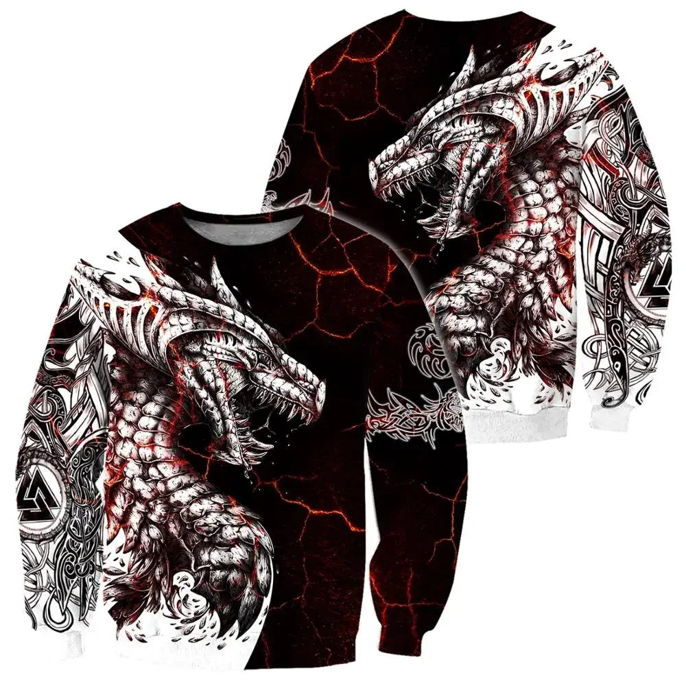 Pánská mikina s kapucí Black & White Tattoo Dragon s 3D potiskem, unisex streetwear, na zip, ležérní bunda, tepláková souprava KJ0192