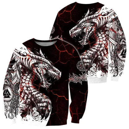 Pánská mikina s kapucí Black & White Tattoo Dragon s 3D potiskem, unisex streetwear, na zip, ležérní bunda, tepláková souprava KJ0192