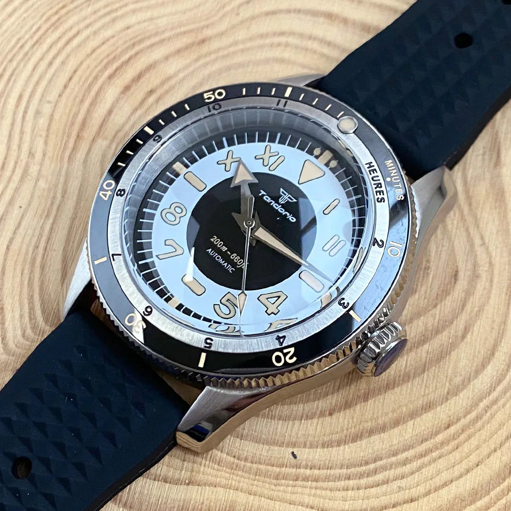 Tandorio Waterproof Watch Men Dome Sapphire Crystal Roman Numbers 120 Clicks Bezel NH35A/Miyota 8215 Movt Silicone Grey Dial