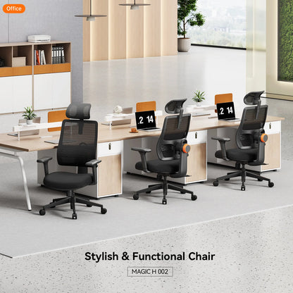 NEWTRAL MAGICH003 Ergonomic Office Chair with Adaptive Lumbar Support, Adjustable Headrest, 3D Armrests, Reclining Executive Desk Chair