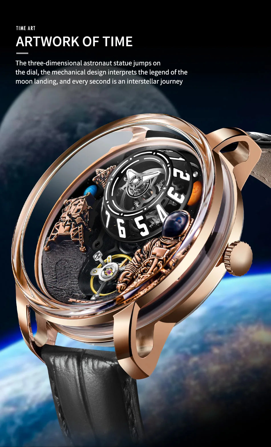 PINDU Watch Men New Space Series Unique Design Three-dimensional Dial Arabic Numerals Luminous Sapphire Mechanical Watch W2101B