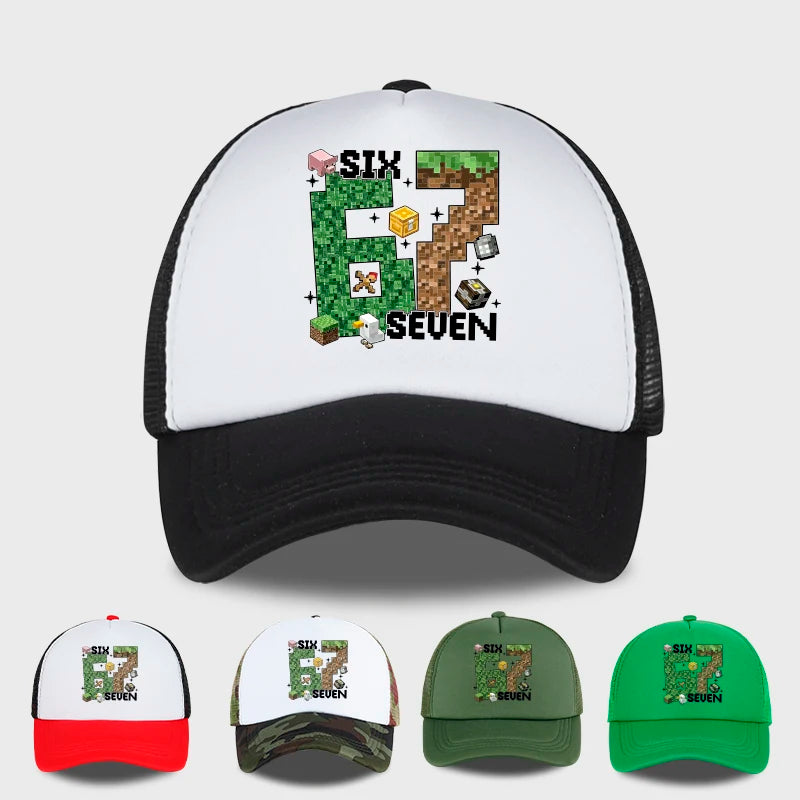 Gamer Pixel 67 Six Seven Sponge Mesh Cap - Breathable Mesh Adjustable Baseball Cap - Gift for Gaming Fans - Sun Protection Cap