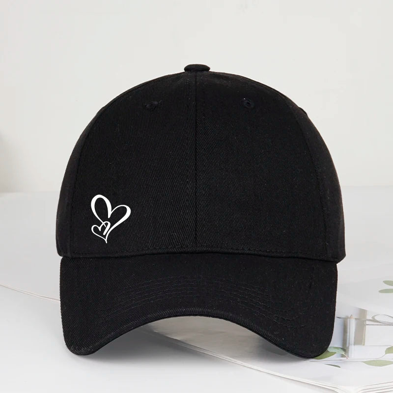 Minimalist Double Heart Print Baseball Cap Women Men Soft  Adjustable Dad Hat Casual Love Theme Sun Hat