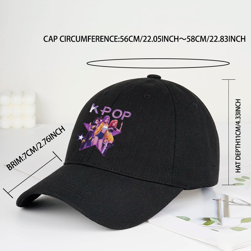 K-POP-baseballpet met print van cartoonmeisjesgroep - Unisex casual retro verstelbare ‘dad cap’ - Y2K-zonnepet