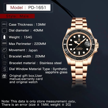 PAGANI DESIGN Luxury Mechanical Automatic Men's Watch Rose Gold Ceramic Rotating Frame Top Business watches for man reloj hombre