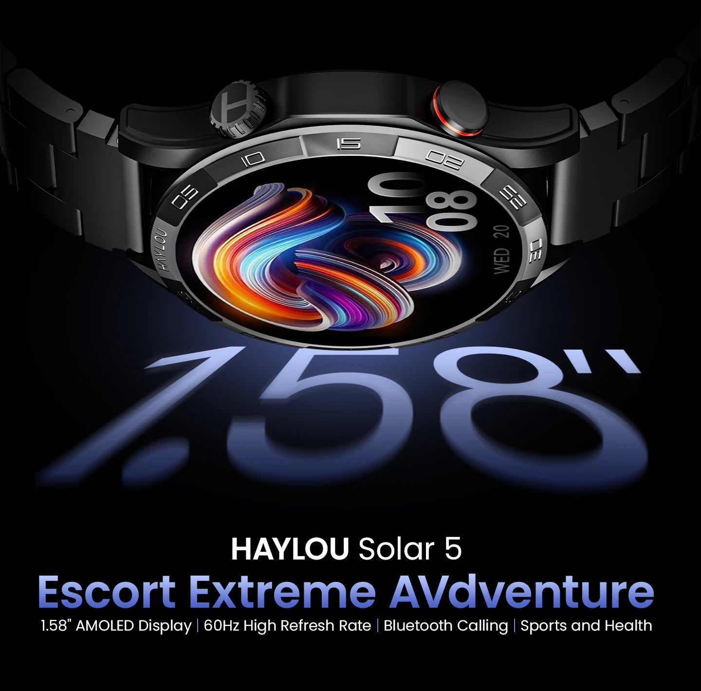 HAYLOU Solar 5 Smart Watch 1.58'' AMOLED Display Smart Watch Voice Calling 24H Health Monitoring 100+ Sport Modes Smartwatch