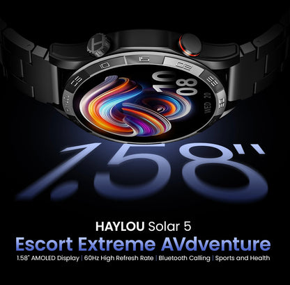 HAYLOU Solar 5 Smart Watch 1.58'' AMOLED Display Smart Watch Voice Calling 24H Health Monitoring 100+ Sport Modes Smartwatch