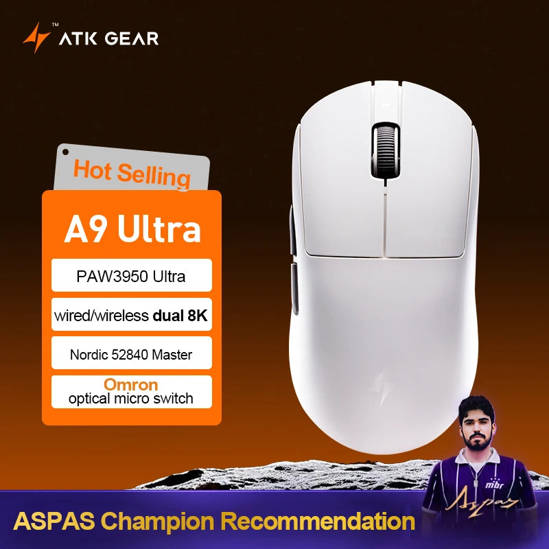 Bezprzewodowa mysz gamingowa ATK Dragonfly A9 Ultimate A9 Air PAW3950 ultralekka ergonomiczna mysz e-sportowa FPS dla graczy CSGO A9 Ultra