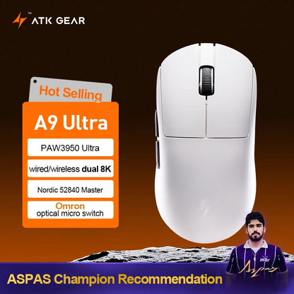 Bezprzewodowa mysz gamingowa ATK Dragonfly A9 Ultimate A9 Air PAW3950 ultralekka ergonomiczna mysz e-sportowa FPS dla graczy CSGO A9 Ultra