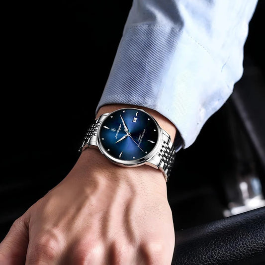 Relógio de pulso masculino POEDAGAR Business Quartz, aço inoxidável, resistente à água, data iluminada, relógio de pulso de luxo casual para homem