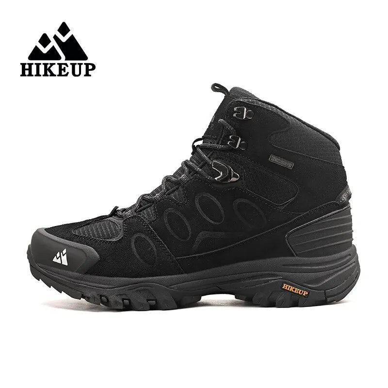 HIKEUP Botas de senderismo altas para hombre, calzado de invierno para exteriores con cordones, antideslizantes, deportivas y casuales, botas de trekking de ante cálidas para hombre