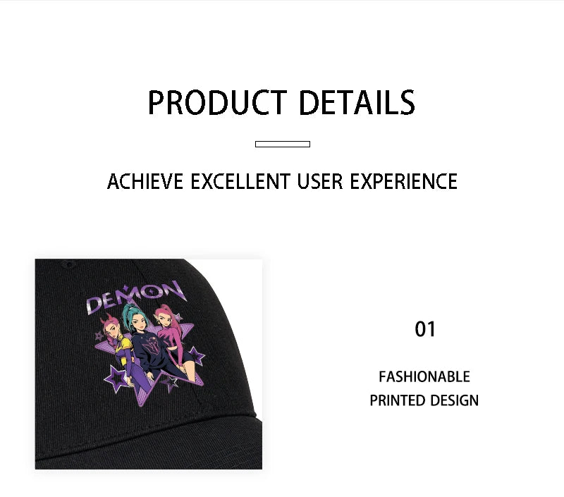 Demon Girl Group Cartoon Print Baseball Cap Men Women Y2K Streetwear  Adjustable Dad Hat Sun Hat