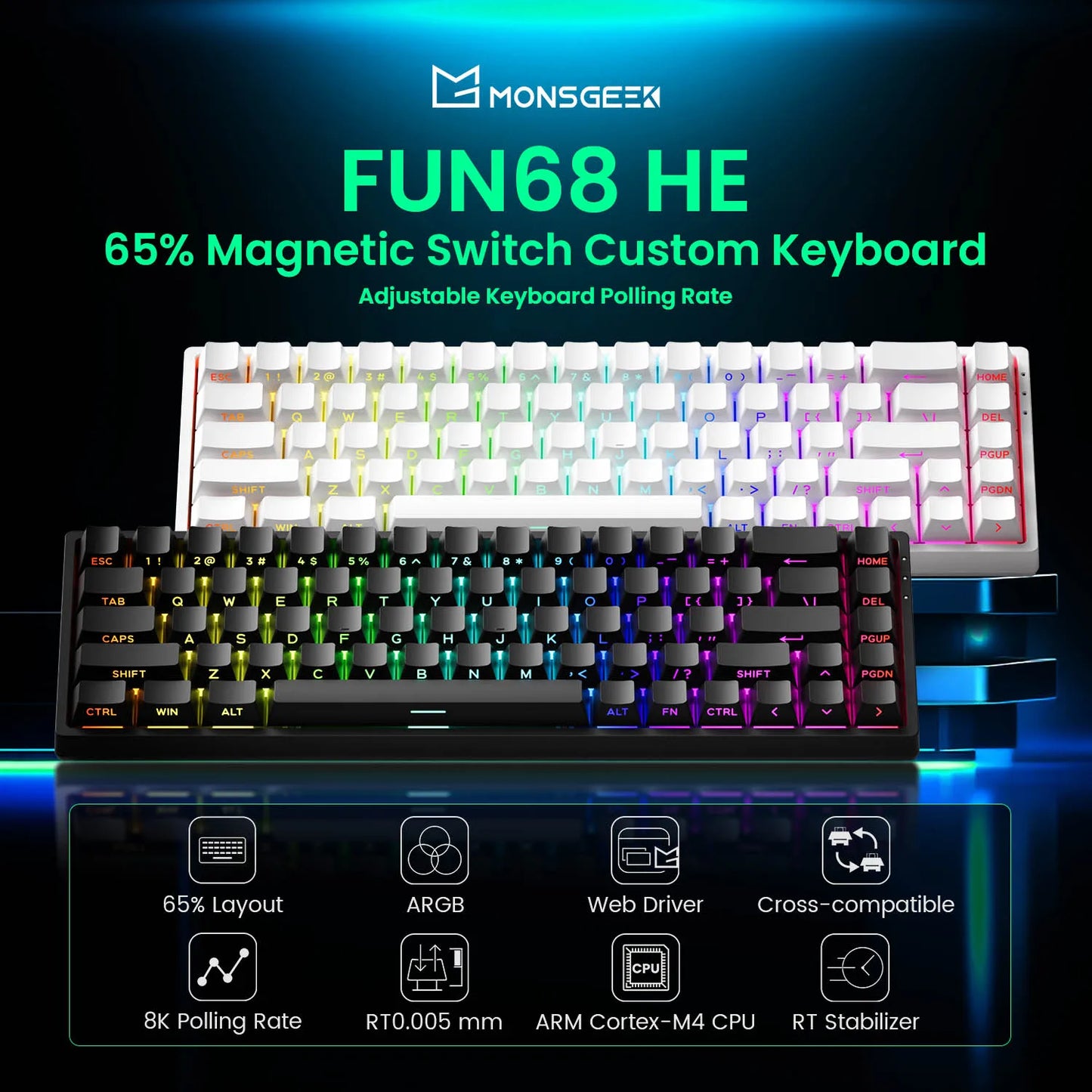 Teclado magnético Akko MonsGeek FUN68 FUN60 PRO&MAX HE 60% 65% para gaming, teclados gaming Rapid Trigger 8K, teclado personalizado para gamer e esports