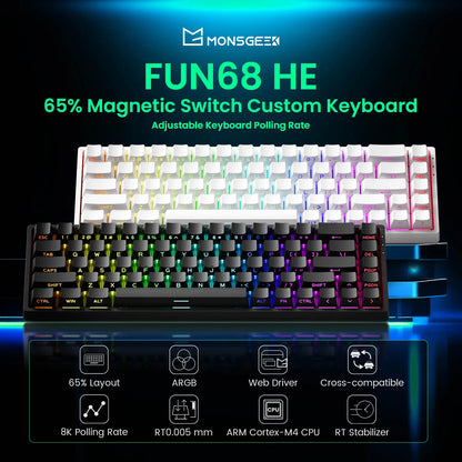 Teclado magnético Akko MonsGeek FUN68 FUN60 PRO&MAX HE 60% 65% para gaming, teclados gaming Rapid Trigger 8K, teclado personalizado para gamer e esports