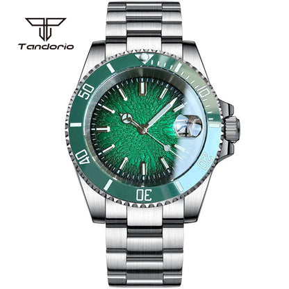 Tandorio Fashion 40mm Sapphire Automatic Japan NH35 Men Watch Texture Dial Miyota 8215 Mechanical Wristwatch Date Glide Clasp