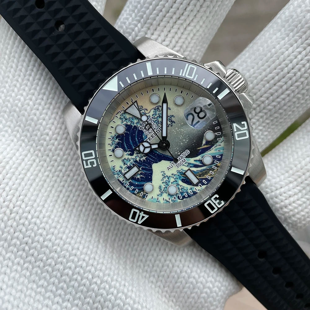 STEELDIVE New SD1953J 41mm Kanagawa Dial Sapphire Glass NH35 Automatic Movement 300M Waterproof Water Ghost Dive Watches For Men