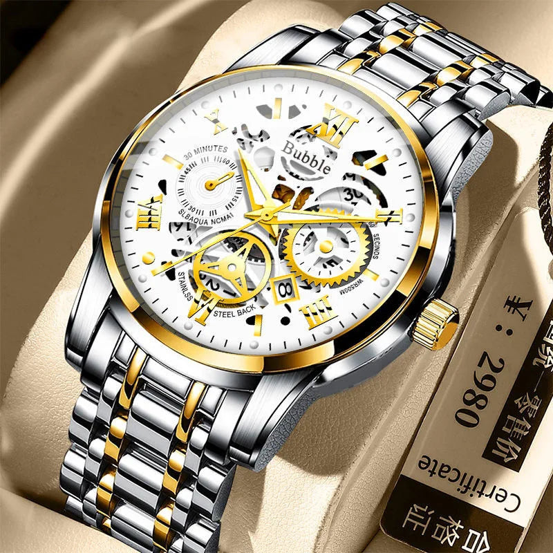 Reloj para hombre UTHAI: modelo de moda, de gama alta, con un estilo «lujo accesible» y versátil; reloj de cuarzo resistente al agua, dotado de una esfera calada con números romanos.