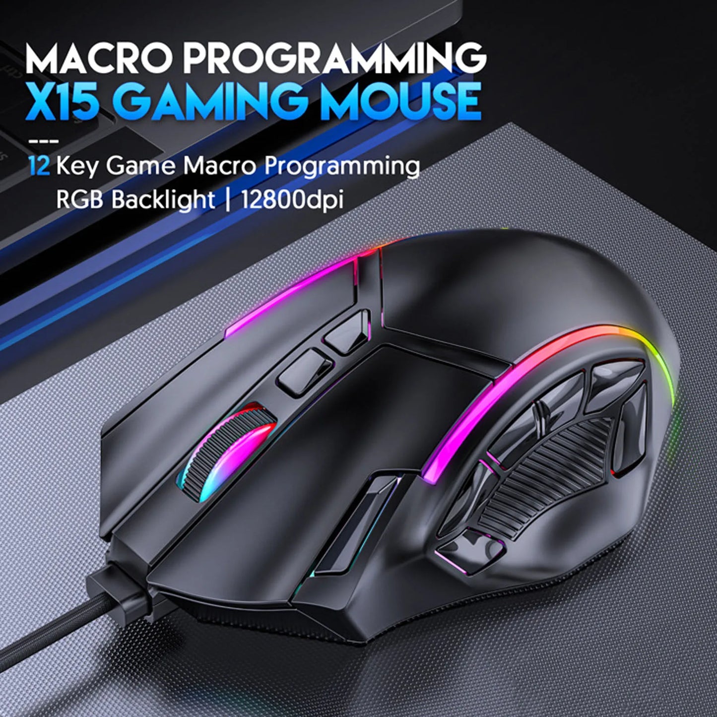 Gaming Mouse RGB Wired Mouse 12800DPI 12 Keys Macro Definition Computer Replacement Accessories Photoelectric Working