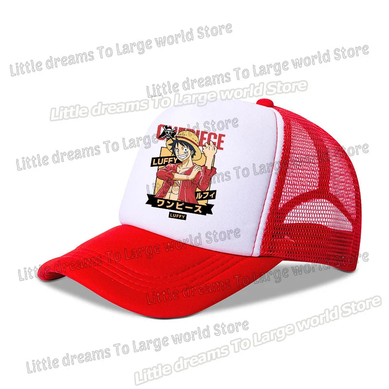 One Piece Baseball Cap Kids Anime Printed Adjustable Mesh Hat Visors Peaked Caps Sunshade Hats Outdoor Headwear Accessories Gift